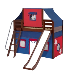 Maxtrix Twin Mid Loft Bed With Angled Ladder, Curtain, Top Tent + Slide -Kid Furniture SWEET21 CP f52bcc94 a51a 4767 88c0 5f4dd16b60c9