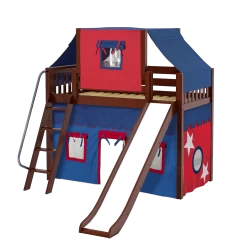 Maxtrix Twin Mid Loft Bed With Angled Ladder, Curtain, Top Tent + Slide -Kid Furniture SWEET21 CS 2ee94886 4702 499c 835d 5fa6429ee3e4