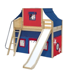 Maxtrix Twin Mid Loft Bed With Angled Ladder, Curtain, Top Tent + Slide -Kid Furniture SWEET21 NC 7ab5cd83 124c 416e 88ef 48394b47d7c0