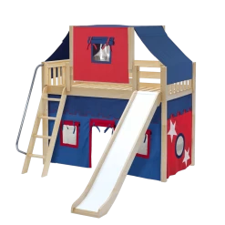 Maxtrix Twin Mid Loft Bed With Angled Ladder, Curtain, Top Tent + Slide -Kid Furniture SWEET21 NS