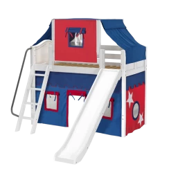 Maxtrix Twin Mid Loft Bed With Angled Ladder, Curtain, Top Tent + Slide -Kid Furniture SWEET21 WC 6c2c94ff f7a9 4fc5 805d 36ee3cfeb758