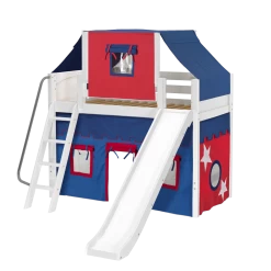 Maxtrix Twin Mid Loft Bed With Angled Ladder, Curtain, Top Tent + Slide -Kid Furniture SWEET21 WP 590493a1 4b0a 4c81 a8d9 5dafc837b9e6
