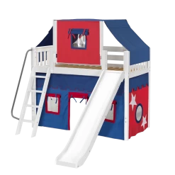 Maxtrix Twin Mid Loft Bed With Angled Ladder, Curtain, Top Tent + Slide -Kid Furniture SWEET21 WS e30984c5 d763 4bd7 ac47 2023a648cb56