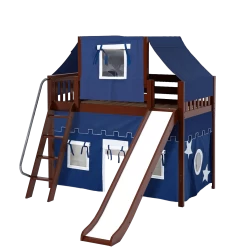Maxtrix Twin Mid Loft Bed With Angled Ladder, Curtain, Top Tent + Slide -Kid Furniture SWEET22 CS 4e62c240 cf66 462a 977a 866313586d86