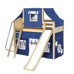 Maxtrix Twin Mid Loft Bed With Angled Ladder, Curtain, Top Tent + Slide -Kid Furniture SWEET22 NC 3729a985 cb64 460c 855f 5c5b166851a7