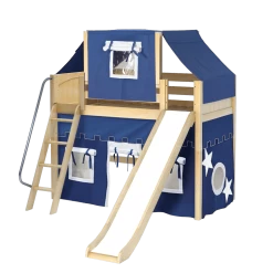Maxtrix Twin Mid Loft Bed With Angled Ladder, Curtain, Top Tent + Slide -Kid Furniture SWEET22 NP 4d439376 06e3 4cc3 a0ad d9be8211c00c