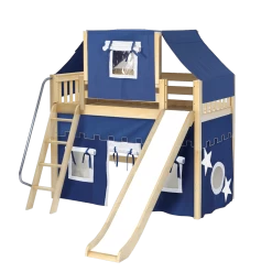 Maxtrix Twin Mid Loft Bed With Angled Ladder, Curtain, Top Tent + Slide -Kid Furniture SWEET22 NS 03828e0d 30e5 4960 b6a2 bed7c0c0fd49