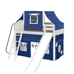 Maxtrix Twin Mid Loft Bed With Angled Ladder, Curtain, Top Tent + Slide -Kid Furniture SWEET22 WC d60a39c4 19de 4cb4 ab06 532a40f0b88c