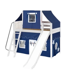Maxtrix Twin Mid Loft Bed With Angled Ladder, Curtain, Top Tent + Slide -Kid Furniture SWEET22 WP 1a8e3c23 7e90 4676 bee4 0859beb7a034