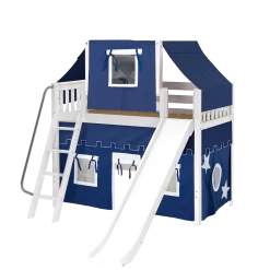 Maxtrix Twin Mid Loft Bed With Angled Ladder, Curtain, Top Tent + Slide -Kid Furniture SWEET22 WS 03c79b60 abbd 4939 b843 3b5ce52b84ce