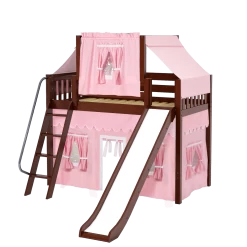 Maxtrix Twin Mid Loft Bed With Angled Ladder, Curtain, Top Tent + Slide -Kid Furniture SWEET23 CS d6a44491 fecc 4488 9502 2dc555210cac
