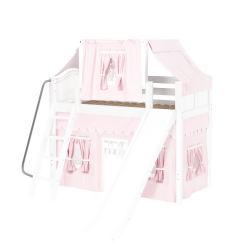 Maxtrix Twin Mid Loft Bed With Angled Ladder, Curtain, Top Tent + Slide -Kid Furniture SWEET23 WC
