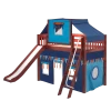 Maxtrix Twin Mid Loft Bed With Angled Ladder, Curtain, Top Tent + Slide -Kid Furniture SWEET80 CS