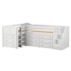 Maxtrix Twin Low Corner Loft Bed With Ladder, Stairs + Storage -Kid Furniture TANDEM1 WC 5e23957d 5486 41fc 950b a4d0e4db20c1