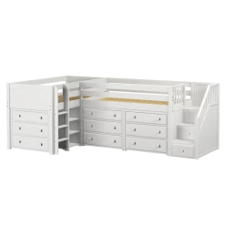 Maxtrix Twin Low Corner Loft Bed With Ladder, Stairs + Storage -Kid Furniture TANDEM1 WP 833df355 4aee 4534 a803 ad801308c03e