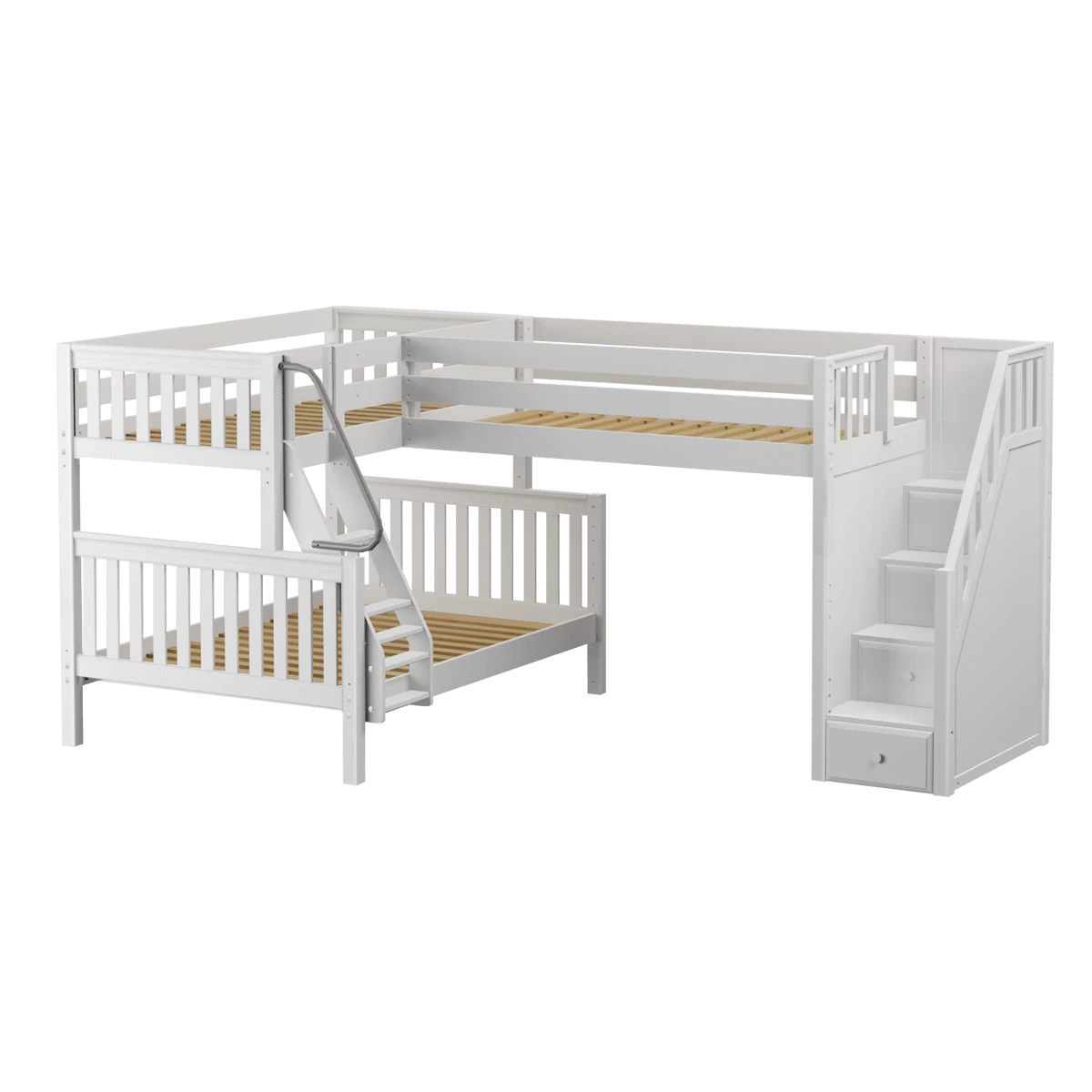 Maxtrix Medium Twin Over Full Corner Loft Bunk Bed With Ladder + Stairs (Right) 4 Maxtrix Medium Twin Over Full Corner Loft Bunk Bed With Ladder + Stairs (Right) - Image 2