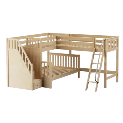 Maxtrix Medium Twin Over Full Corner Loft Bunk Bed With Ladder + Stairs (Left) 12 Maxtrix Medium Twin Over Full Corner Loft Bunk Bed With Ladder + Stairs (Left) -Kid Furniture TRIUNITY NS