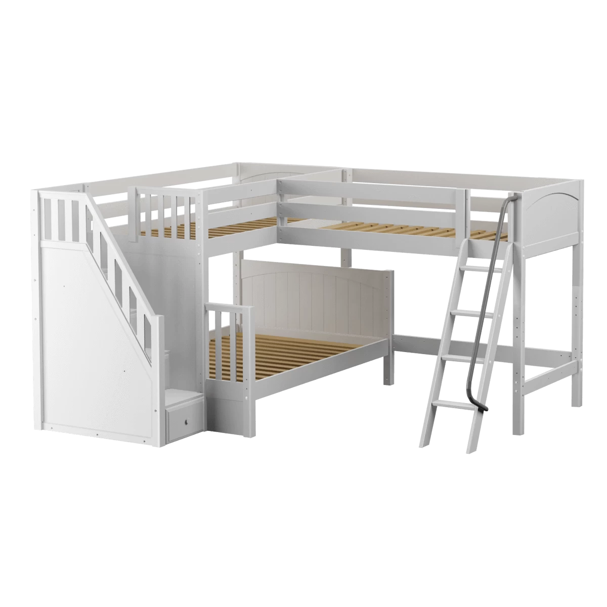 Maxtrix Medium Twin Over Full Corner Loft Bunk Bed With Ladder + Stairs (Left) 4 Maxtrix Medium Twin Over Full Corner Loft Bunk Bed With Ladder + Stairs (Left) - Image 2