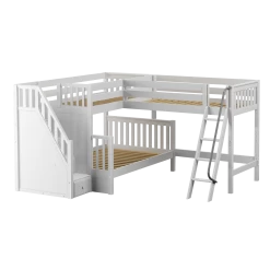 Maxtrix Medium Twin Over Full Corner Loft Bunk Bed With Ladder + Stairs (Left) 11 Maxtrix Medium Twin Over Full Corner Loft Bunk Bed With Ladder + Stairs (Left) -Kid Furniture TRIUNITY WS