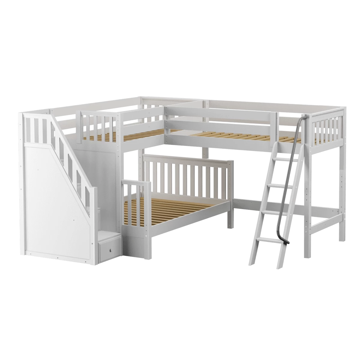 Maxtrix Medium Twin Over Full Corner Loft Bunk Bed With Ladder + Stairs (Left) 5 Maxtrix Medium Twin Over Full Corner Loft Bunk Bed With Ladder + Stairs (Left) - Image 3