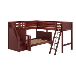 Maxtrix Medium Twin Over Full Corner Loft Bunk Bed With Ladder + Stairs (Left) 14 Maxtrix Medium Twin Over Full Corner Loft Bunk Bed With Ladder + Stairs (Left) -Kid Furniture TRIUNITY CP