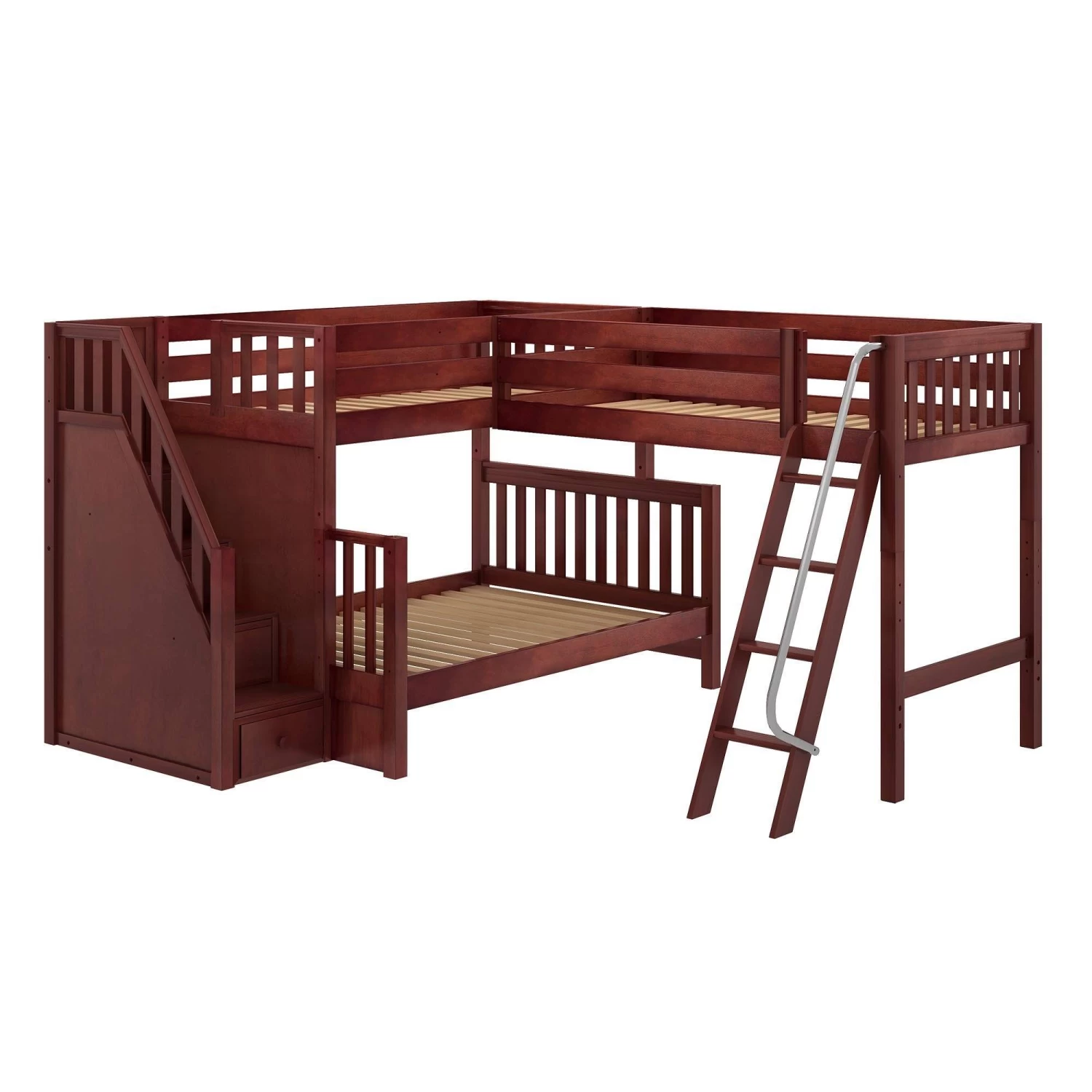 Maxtrix Medium Twin Over Full Corner Loft Bunk Bed With Ladder + Stairs (Left) 7 Maxtrix Medium Twin Over Full Corner Loft Bunk Bed With Ladder + Stairs (Left) - Image 5