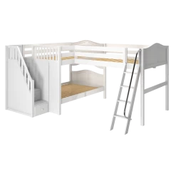Maxtrix Full Medium Corner Loft Bunk Bed With Ladder + Stairs - L -Kid Furniture Triangle wc