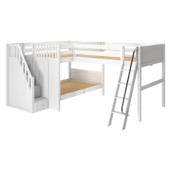 Maxtrix Full Medium Corner Loft Bunk Bed With Ladder + Stairs - L -Kid Furniture Triangle wp