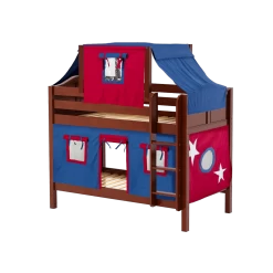 Maxtrix Twin Low Bunk Bed With Straight Ladder, Top Tent + Curtain 36 Maxtrix Twin Low Bunk Bed With Straight Ladder, Top Tent + Curtain -Kid Furniture WHATNOT21 CC