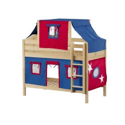 Maxtrix Twin Low Bunk Bed With Straight Ladder, Top Tent + Curtain 37 Maxtrix Twin Low Bunk Bed With Straight Ladder, Top Tent + Curtain -Kid Furniture WHATNOT21 NC