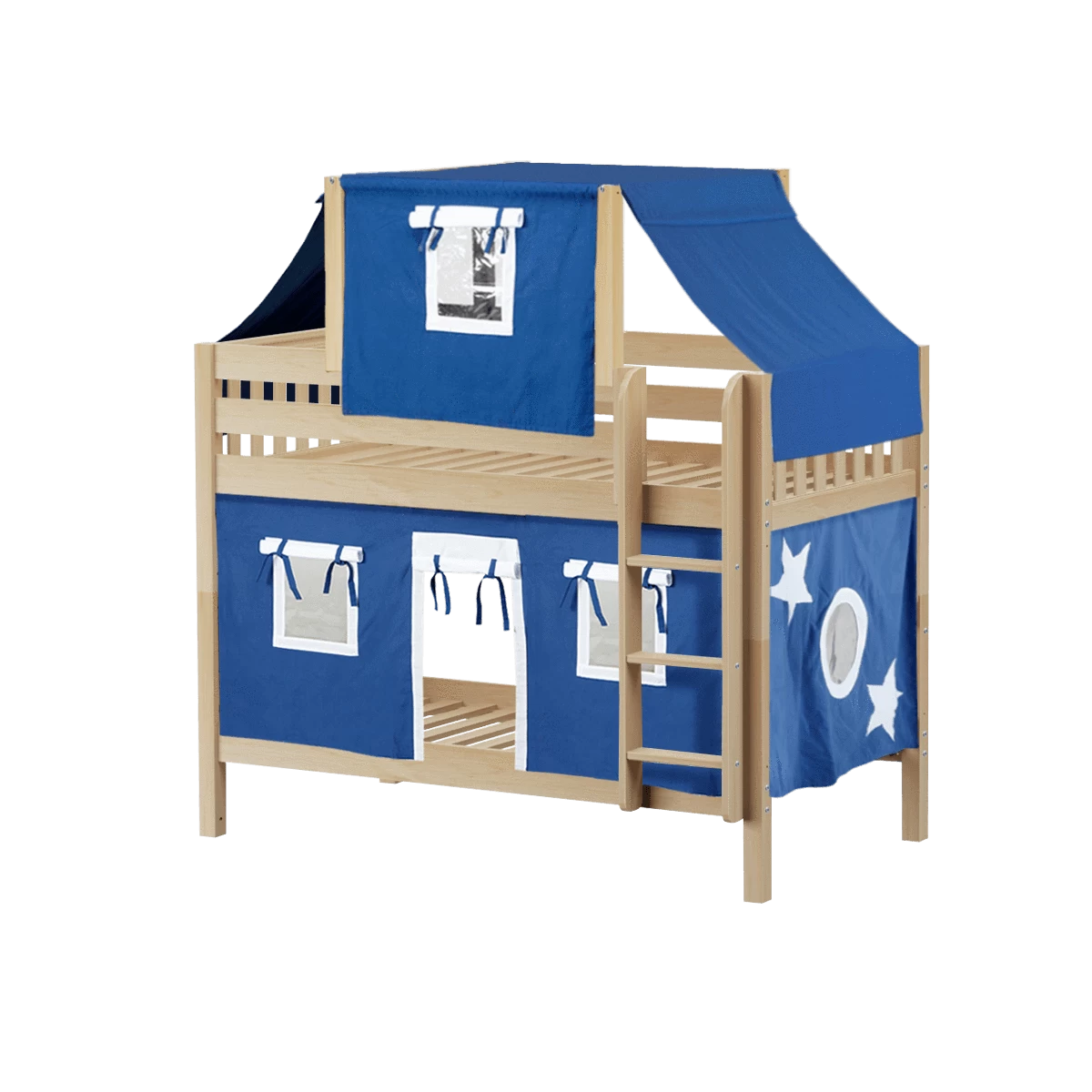 Maxtrix Twin Low Bunk Bed With Straight Ladder, Top Tent + Curtain 8 Maxtrix Twin Low Bunk Bed With Straight Ladder, Top Tent + Curtain - Image 6