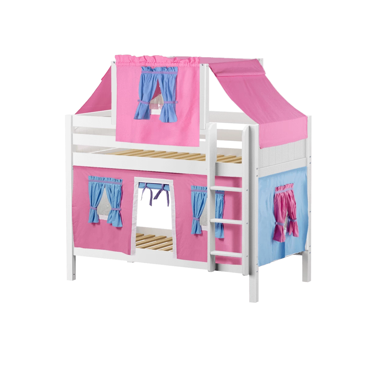 Maxtrix Twin Low Bunk Bed With Straight Ladder, Top Tent + Curtain 15 Maxtrix Twin Low Bunk Bed With Straight Ladder, Top Tent + Curtain - Image 13