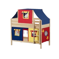 Maxtrix Twin Low Bunk Bed With Straight Ladder, Top Tent + Curtain 33 Maxtrix Twin Low Bunk Bed With Straight Ladder, Top Tent + Curtain -Kid Furniture WHATNOT29 NP