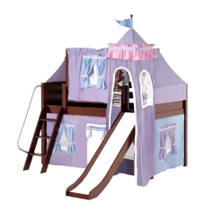 Maxtrix Twin Low Loft Bed With Angled Ladder, Curtain, Top Tent, Tower + Slide -Kid Furniture WOW27 CP