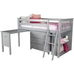 Jackpot Deluxe Windsor Twin Storage Loft Bed With Dresser + Bookcase + Desk -Kid Furniture Windsor2Grey2 3f013c02 75ad 475e 96e8 35c603e2cb99