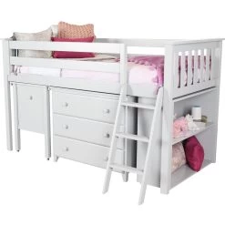 Jackpot Deluxe Windsor Twin Storage Loft Bed With Dresser + Bookcase + Desk -Kid Furniture Windsor2White2