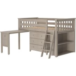 Jackpot Deluxe Windsor Twin Storage Loft Bed With Dresser + Bookcase + Desk -Kid Furniture Windsor2wLadderOnRightwDeskPushedOutStoneRight ee87e19c cc10 44fd bc02 7255192e6dd4