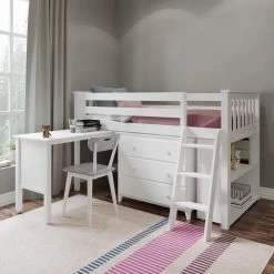 Jackpot Deluxe Windsor Twin Storage Loft Bed With Dresser + Bookcase + Desk