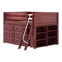 Maxtrix Full Low Loft Bed With Angled Ladder + Storage -Kid Furniture XL1 CP LEFT