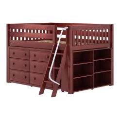 Maxtrix Full Low Loft Bed With Angled Ladder + Storage -Kid Furniture XL1 CS LEFT