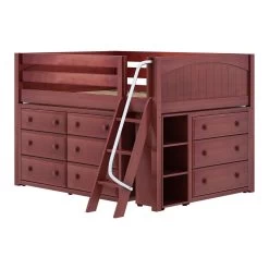 Maxtrix Full Low Loft Bed With Angled Ladder + Storage -Kid Furniture XL3 CP LEFT