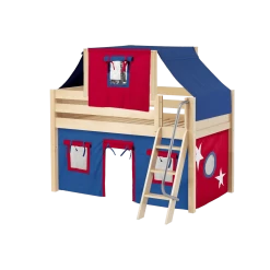 Maxtrix Twin Low Loft Bed With Angled Ladder, Curtain + Top Tent -Kid Furniture YANG21 NP bca6fcf4 41ac 4bd6 aae2 98a9b2719825