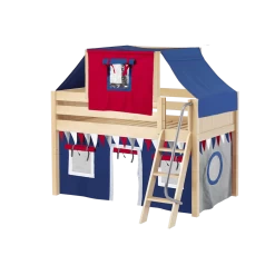 Maxtrix Twin Low Loft Bed With Angled Ladder, Curtain + Top Tent -Kid Furniture YANG44 NP