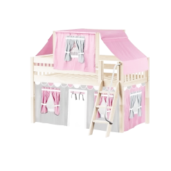 Maxtrix Twin Low Loft Bed With Angled Ladder, Curtain + Top Tent -Kid Furniture YANG57 NS