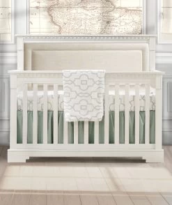 Natart Ithaca "5-in-1'' Convertible Crib With Upholstered Panel -Kid Furniture ithaca white talc