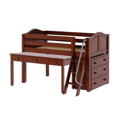 Maxtrix Twin Low Loft Bed With Angled Ladder, Storage + Long Desk -Kid Furniture kickscclongdesk3drawer
